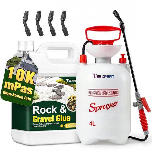 Teexpert Rock Glue for Landscaping with Sprayer – 1 Gallon, 10000 mPa·s High Viscosity Gravel Glue, Strong Bond for Pea Gravel, River Rock & Stone, Perfect for Walkways, Patios & Driveway Borders in Kuwait