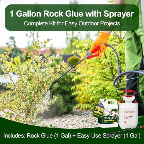 Teexpert Rock Glue for Landscaping with Sprayer – 1 Gallon, 10000 mPa·s High Viscosity Gravel Glue, Strong Bond for Pea Gravel, River Rock & Stone, Perfect for Walkways, Patios & Driveway Borders in Kuwait