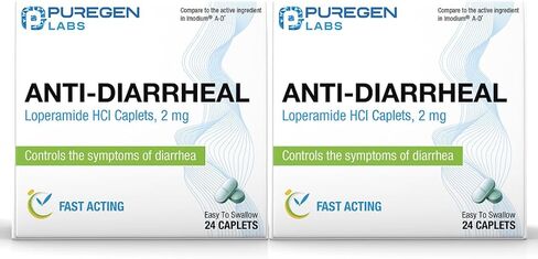 Puregen Labs Anti-Diarrheal Caplets - 24 Count - 2 mg Loperamide Hydrochloride - Easy-to-Swallow Anti-Diarrhea Pills - Diarrhea and Stomach Relief - Control Symptoms of Diarrhea in Saudi Arabia