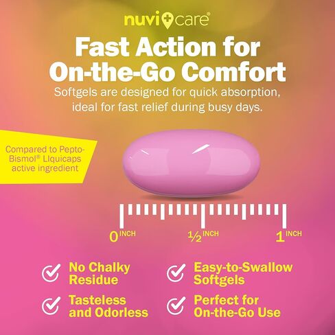 تخفيف اضطراب المعدة - دواء البزموت المضاد للإسهال - دواء ارتجاع الحمض للغثيان وحرقة المعدة وتخفيف عسر الهضم - كبسولات سائلة عامة (30 عددًا) in Kuwait