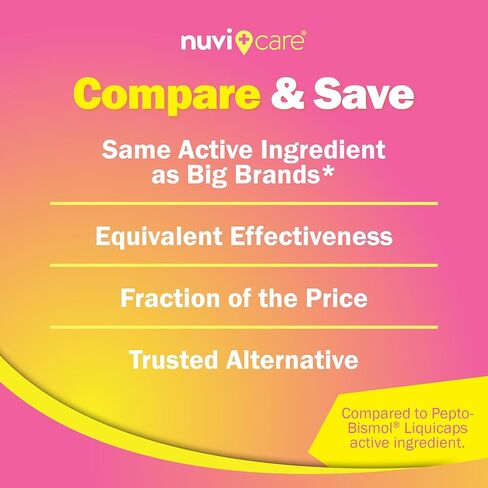 تخفيف اضطراب المعدة - دواء البزموت المضاد للإسهال - دواء ارتجاع الحمض للغثيان وحرقة المعدة وتخفيف عسر الهضم - كبسولات سائلة عامة (30 عددًا) in Kuwait