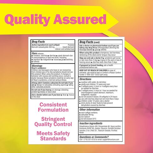 تخفيف اضطراب المعدة - دواء البزموت المضاد للإسهال - دواء ارتجاع الحمض للغثيان وحرقة المعدة وتخفيف عسر الهضم - كبسولات سائلة عامة (30 عددًا) in Kuwait