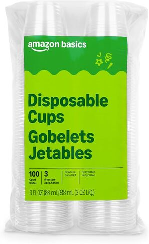 Amazon Basics Mini Disposable Clear Plastic Cups, 3oz, 100 Count in Kuwait
