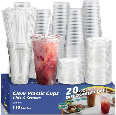 110 Pack 16 oz Plastic Cups with Lids and Straws,Sturdy Disposable Iced Coffee Cups with Lids,Clear To Go Cups For Smoothie,Cold Drinks in Saudi Arabia