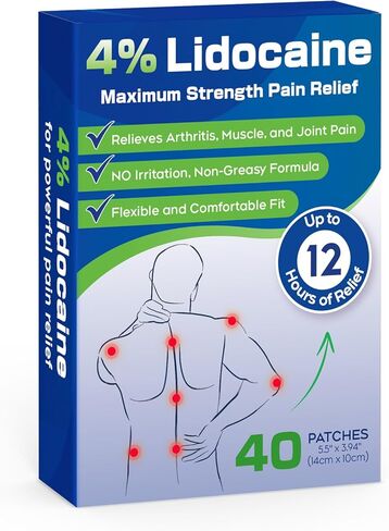 Uposiut Lidocaine 4% Patches - Extra Strength Lidocaine Patches (40 Patches), for Neck, Shoulder, Back, Knee, and Ankle Muscles, 12-Hour Effectiveness-A001L in Kuwait