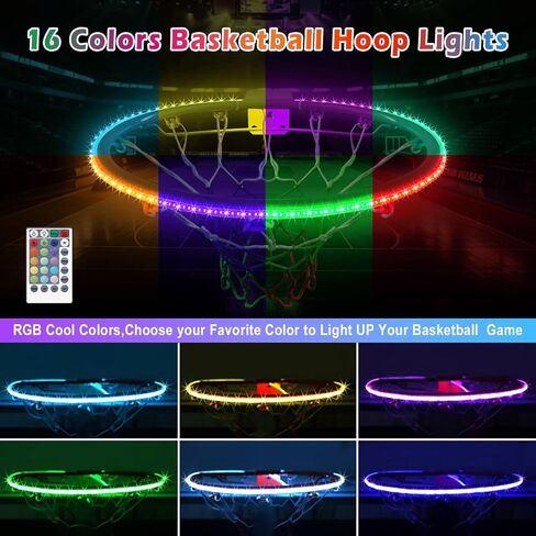 OMIKA 5FT LED كرة السلة هوب الخفيفة، أضواء حافة كرة السلة RGB مع جهاز التحكم عن بعد 16 لونًا 4 أوضاع إضاءة ومؤقتات، ضوء LED مقاوم للماء، ساطع للعب في الهواء الطلق ليلاً، هدية تدريب للأطفال in Saudi Arabia