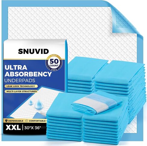 Super Absorbent Disposable Underpads - XXL (30" x 36") Leakproof Bed Pads | Quick-Dry, Ultra Thick for Heavy Incontinence | Chux Pads for Adults, Seniors, Kids, Baby & Pets - 50 Pack in Kuwait