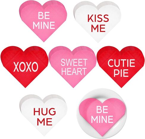 Crtiin 180 Pcs Valentine's Day Heart Shaped Paper Napkins Valentine's Day Heart Napkins Disposable Red White Pink Guest Hand Towel Valentine's Day Wedding Home Tableware Decor for Party Supplies in Kuwait