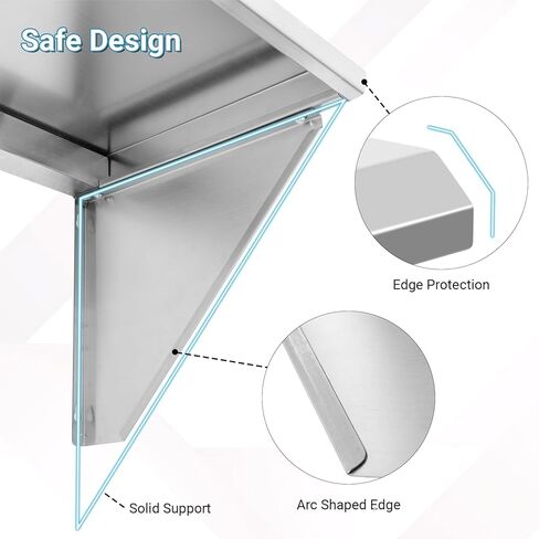 Stainless Steel Shelf 12" x 24", 210LBS Wall Mounted Commercial Stainless Steel Shelving, Stable Stainless Wall Shelf for Kitchen, Bar, Restaurant and Garage in Kuwait