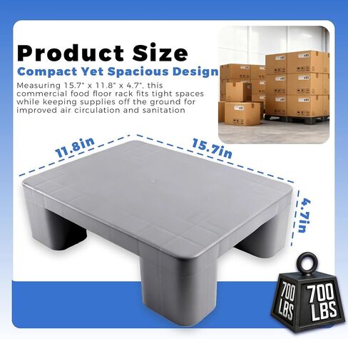 Plastic Dunnage Rack – Heavy-Duty Gray Block Pallet for Basement or Commercial Food Storage, 15.7" x 11.8" x 4.7", 700LBS Load Capacity Plastic Pallets for Dry Floor Organization in Kuwait