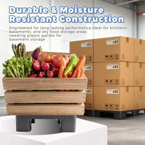 Plastic Dunnage Rack – Heavy-Duty Gray Block Pallet for Basement or Commercial Food Storage, 15.7" x 11.8" x 4.7", 700LBS Load Capacity Plastic Pallets for Dry Floor Organization in Kuwait