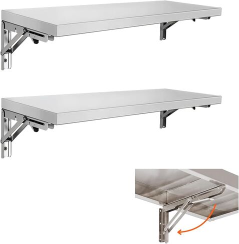 رف امتياز قابل للطي من الفولاذ المقاوم للصدأ مكون من قطعتين مقاس 30.48 سم × 91.44 سم، أرفف طعام قابلة للطي قابلة للطي، رف رفوف مثبت على الحائط عالي التحمل لنوافذ الامتياز، شاحنة الطعام in Kuwait