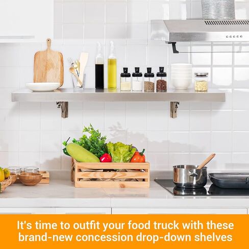 رف امتياز قابل للطي من الفولاذ المقاوم للصدأ مكون من قطعتين مقاس 30.48 سم × 91.44 سم، أرفف طعام قابلة للطي قابلة للطي، رف رفوف مثبت على الحائط عالي التحمل لنوافذ الامتياز، شاحنة الطعام in Kuwait