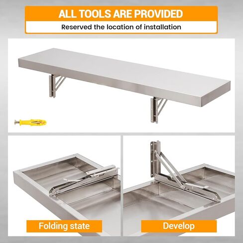 رف امتياز قابل للطي من الفولاذ المقاوم للصدأ مكون من قطعتين مقاس 30.48 سم × 91.44 سم، أرفف طعام قابلة للطي قابلة للطي، رف رفوف مثبت على الحائط عالي التحمل لنوافذ الامتياز، شاحنة الطعام in Kuwait