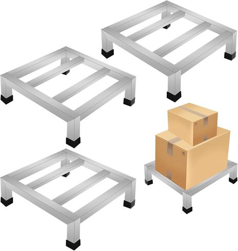 GRETJOB 3-Pack Stainless Steel Dunnage Rack, 11.8" L x 11.8" W x 3.9" H, 1000LB Capacity, No-Assembly Kitchen Floor Racks for Commercial Food Service, Restaurant, Bakery, Shop & Garage Storage in Kuwait