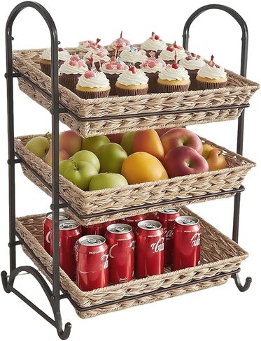 رف عرض حلوى قابل للتكديس مع الروطان | منظم حلوى قابل للتكديس | رف للوجبات الخفيفة متعدد الوظائف ورف للرقائق | حل عرض مثالي للمتاجر (بني، كبير) in Kuwait