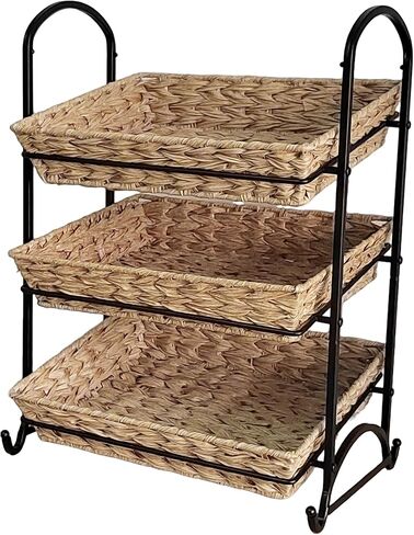 رف عرض حلوى قابل للتكديس مع الروطان | منظم حلوى قابل للتكديس | رف للوجبات الخفيفة متعدد الوظائف ورف للرقائق | حل عرض مثالي للمتاجر (بني، كبير) in Kuwait