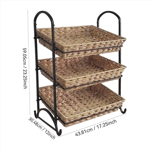 رف عرض حلوى قابل للتكديس مع الروطان | منظم حلوى قابل للتكديس | رف للوجبات الخفيفة متعدد الوظائف ورف للرقائق | حل عرض مثالي للمتاجر (بني، كبير) in Kuwait