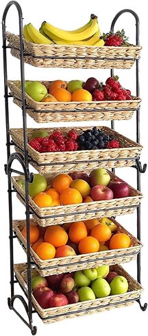 رف عرض حلوى قابل للتكديس مع الروطان | منظم حلوى قابل للتكديس | رف للوجبات الخفيفة متعدد الوظائف ورف للرقائق | حل عرض مثالي للمتاجر (بني، كبير) in Kuwait