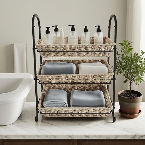 رف عرض حلوى قابل للتكديس مع الروطان | منظم حلوى قابل للتكديس | رف للوجبات الخفيفة متعدد الوظائف ورف للرقائق | حل عرض مثالي للمتاجر (بني، كبير) in Kuwait