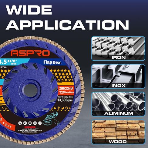 أقراص ASPRO ذات القلاب 4 1/2 لمطحنة الزوايا، قرص قلاب T29 40 حبيبة، 4-1/2 بوصة × 7/8 بوصة عجلة طحن كاشطة زركونيا عالية الكثافة وقرص صنفرة، قرص قلاب 4.5 للمعادن والخشب والفولاذ المقاوم للصدأ (10 عبوات) in Kuwait