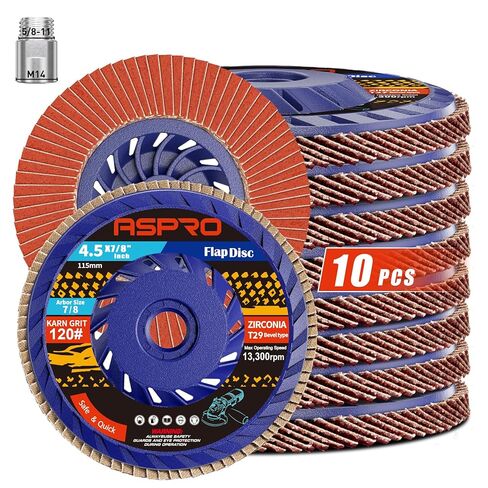 أقراص ASPRO ذات القلاب 4 1/2 لمطحنة الزوايا، قرص قلاب T29 40 حبيبة، 4-1/2 بوصة × 7/8 بوصة عجلة طحن كاشطة زركونيا عالية الكثافة وقرص صنفرة، قرص قلاب 4.5 للمعادن والخشب والفولاذ المقاوم للصدأ (10 عبوات) in Kuwait
