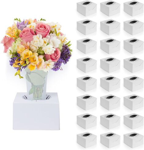 Flower Transportation Box - 25 Pack 6 x 6 x 4.1 Inch, Flower Boxes for Arrangements, Quick Pop & Lock Setup, Made from Recycled Cardboard, Fits 2"-6" Vases in Kuwait
