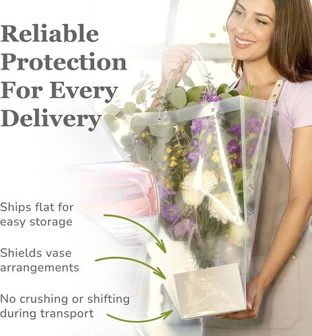 Flower Transportation Box - 25 Pack 6 x 6 x 4.1 Inch, Flower Boxes for Arrangements, Quick Pop & Lock Setup, Made from Recycled Cardboard, Fits 2"-6" Vases in Kuwait