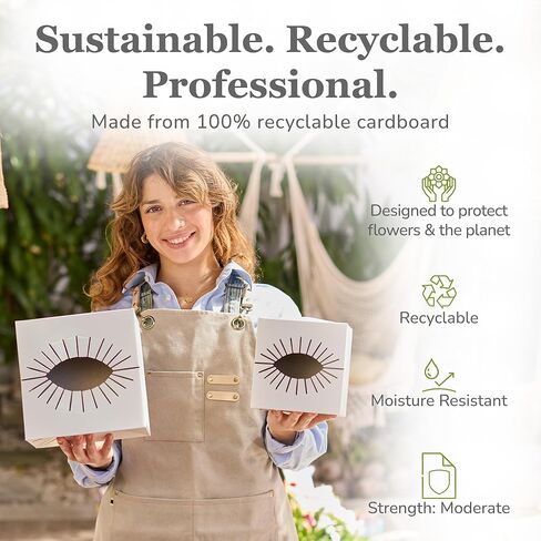 Flower Transportation Box - 25 Pack 6 x 6 x 4.1 Inch, Flower Boxes for Arrangements, Quick Pop & Lock Setup, Made from Recycled Cardboard, Fits 2"-6" Vases in Kuwait