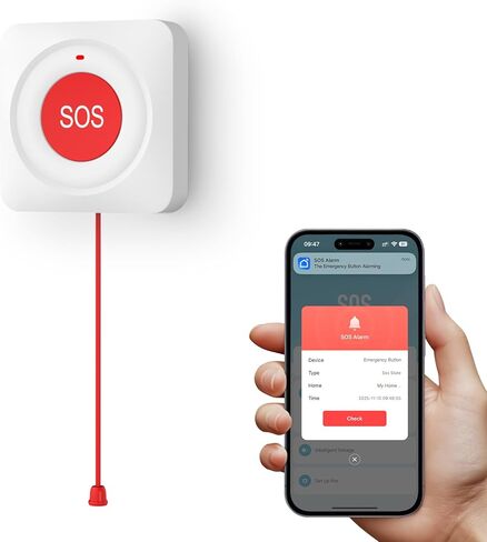 WiFi Call Button for Elderly Caregiver Wireless Life Alert Caregiver Call Button App Notification Emergency Button SOS Alarm Bell for Seniors Tuya Waterproof No Monthly Fee in Kuwait