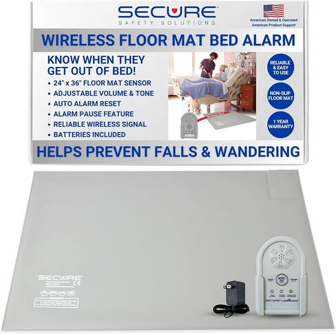 Secure Safety Solutions Bed Alarm for Elderly Adults Fall Prevention - 24x36 Floor Mat Sensor, Cordless Monitor, Power Adapter - No Noise in Room - Caregiver Alert System for Elderly Dementia Patients in Kuwait