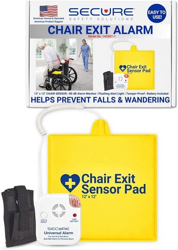 Secure Safety Solutions Chair Exit Alarm for Elderly Fall Prevention, Wheelchair Patient Alarm with 12" x 12" Sensor Pad, 80 dB Alert Monitor, Automatic Reset Caregiver Alert System for Dementia Care in Kuwait
