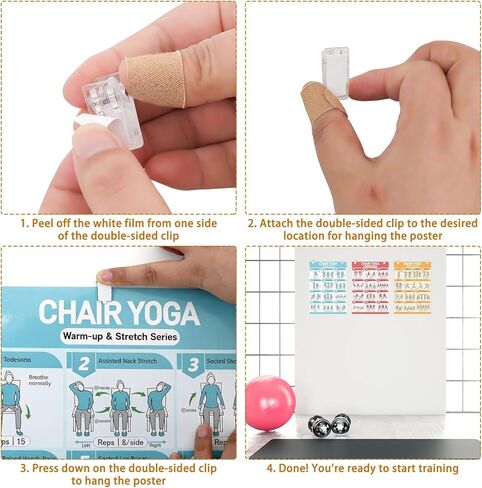 مجموعة ملصقات اليوغا لكبار السن والمبتدئين - 3 أدلة مصورة، 1 تحديات لمدة 28 يومًا، 8 مقاطع مزدوجة الجوانب و1 قلم مسح جاف، مخطط حائط 36 وضعية يتضمن الأوضاع والتعليمات ونصائح التنفس in Kuwait