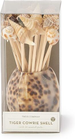 Two's Company Tiger Cowrie Shell with 20 Assorted Sea Shell Picks in Acetate Gift Box in Saudi Arabia