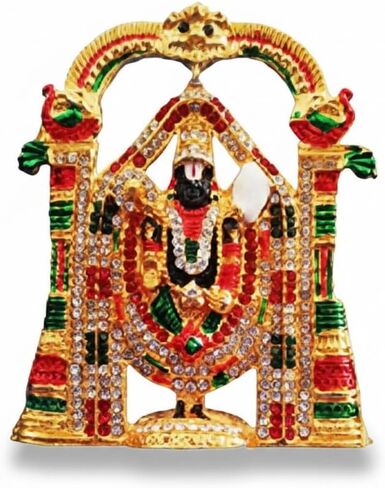 Tirupati Balaji stone studded Idol for Car Dashboard & Home Temple Multicolor Lord Venkateswara Swamy Murti with Sudarshan Chakra Decorative Religious Gift 9.5 cm in Saudi Arabia