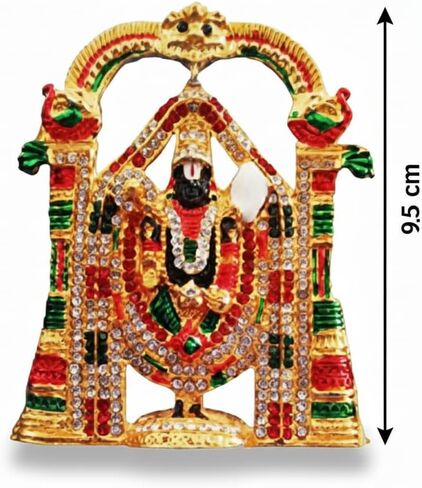 Tirupati Balaji stone studded Idol for Car Dashboard & Home Temple Multicolor Lord Venkateswara Swamy Murti with Sudarshan Chakra Decorative Religious Gift 9.5 cm in Saudi Arabia