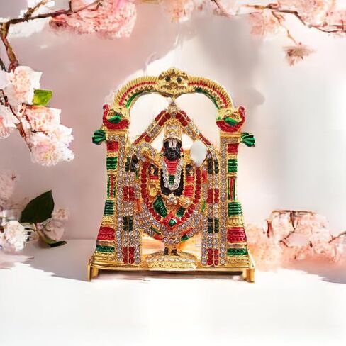 Tirupati Balaji stone studded Idol for Car Dashboard & Home Temple Multicolor Lord Venkateswara Swamy Murti with Sudarshan Chakra Decorative Religious Gift 9.5 cm in Saudi Arabia
