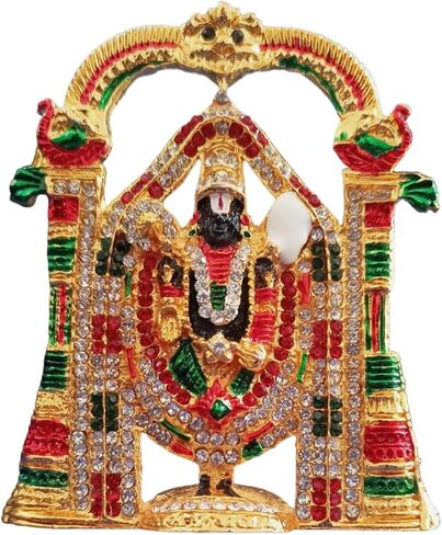 Tirupati Balaji stone studded Idol for Car Dashboard & Home Temple Multicolor Lord Venkateswara Swamy Murti with Sudarshan Chakra Decorative Religious Gift 9.5 cm in Saudi Arabia