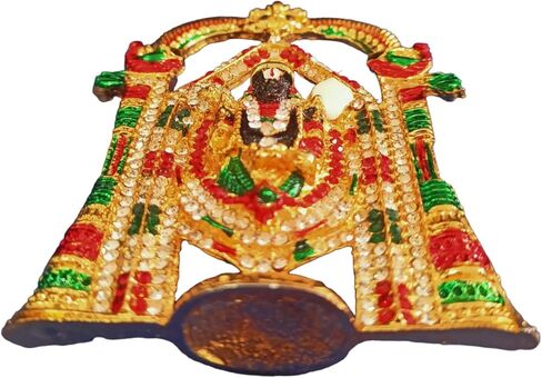 Tirupati Balaji stone studded Idol for Car Dashboard & Home Temple Multicolor Lord Venkateswara Swamy Murti with Sudarshan Chakra Decorative Religious Gift 9.5 cm in Saudi Arabia