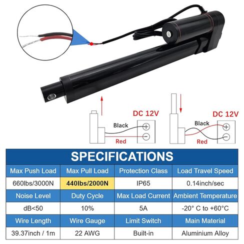 12V Heavy Duty Linear Actuator - 6 Inch Stroke, 660lbs/3000N, 0.2"/s Speed, IP65 Waterproof with Mounting Brackets, for Cabinet, Window/Door Opener, Solar Tracker, Marine & RV Equipment in Kuwait
