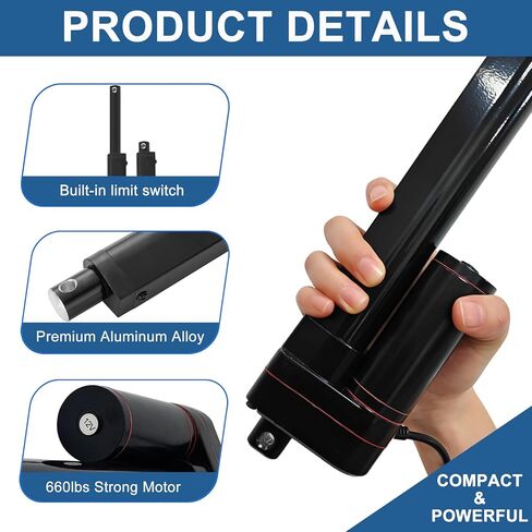 12V Heavy Duty Linear Actuator - 6 Inch Stroke, 660lbs/3000N, 0.2"/s Speed, IP65 Waterproof with Mounting Brackets, for Cabinet, Window/Door Opener, Solar Tracker, Marine & RV Equipment in Kuwait