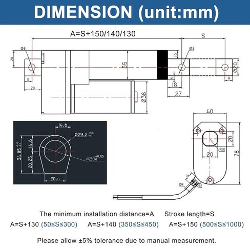 12V Heavy Duty Linear Actuator - 6 Inch Stroke, 660lbs/3000N, 0.2"/s Speed, IP65 Waterproof with Mounting Brackets, for Cabinet, Window/Door Opener, Solar Tracker, Marine & RV Equipment in Kuwait