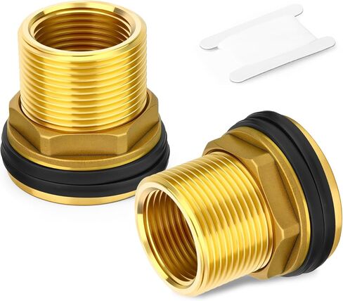 1PCS Brass Water Tank Connector, 1" NPT Female 1-1/4" NPT Male, Bulkhead Tank Adapter Fitting, with Rubber Ring, for Water Towers/Various Pipes/Fittings in Kuwait