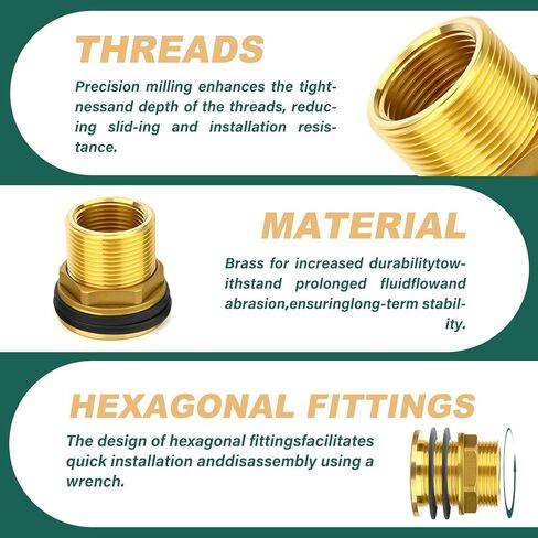 1PCS Brass Water Tank Connector, 1" NPT Female 1-1/4" NPT Male, Bulkhead Tank Adapter Fitting, with Rubber Ring, for Water Towers/Various Pipes/Fittings in Kuwait