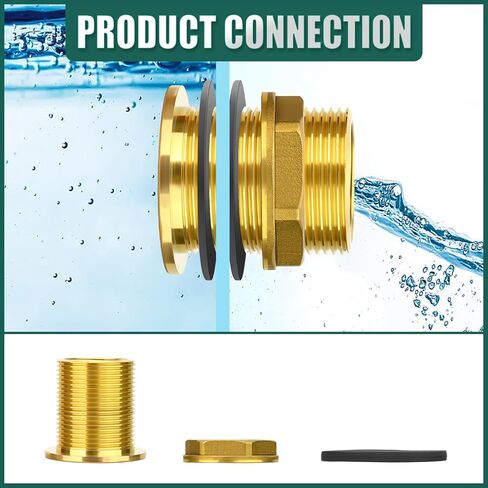 1PCS Brass Water Tank Connector, 1" NPT Female 1-1/4" NPT Male, Bulkhead Tank Adapter Fitting, with Rubber Ring, for Water Towers/Various Pipes/Fittings in Kuwait