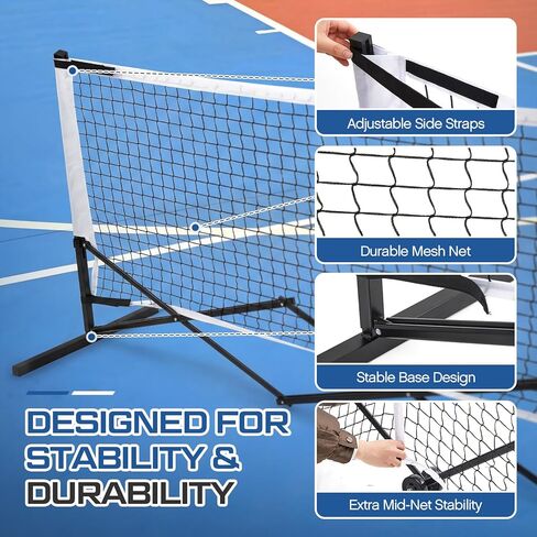 شبكة Dinkball قابلة للسحب مع عجلة بطول 22 قدمًا بحجم منتظم، شبكة Dinkball قابلة للحمل للاستخدام الداخلي والخارجي مع حقيبة حمل بإطار معدني شديد التحمل لمرآب الممرات الخلفية، تجميع مجاني in Saudi Arabia