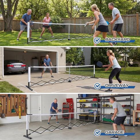 شبكة Dinkball قابلة للسحب مع عجلة بطول 22 قدمًا بحجم منتظم، شبكة Dinkball قابلة للحمل للاستخدام الداخلي والخارجي مع حقيبة حمل بإطار معدني شديد التحمل لمرآب الممرات الخلفية، تجميع مجاني in Saudi Arabia