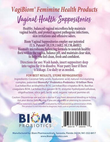 Biom Probiotic Suppository: Natural Vaginal pH and Odor Control Regimen; Balance and Nourishes Vaginal Microbiome; No Parabens (30) in Kuwait