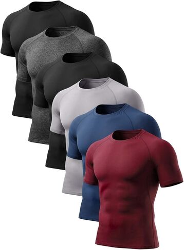 5 Pack Men's Compression Shirts Short Sleeve Cool-Dry Athletic T Shirts Gym Workout Base Layer Undershirts Top in Saudi Arabia