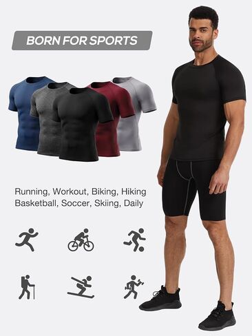 5 Pack Men's Compression Shirts Short Sleeve Cool-Dry Athletic T Shirts Gym Workout Base Layer Undershirts Top in Saudi Arabia